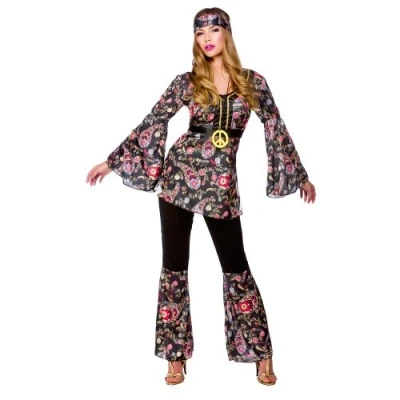 Image of Wicked Costumes Adult Womens Peace Lovin&#039; Hippie Fancy Dress Costume Small (UK 10 12)