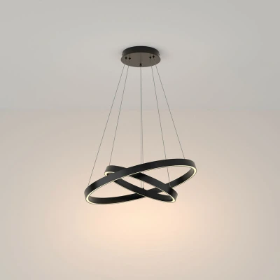 Image of Maytoni Rim Twin Ring Modern Integrated LED Pendant Ceiling Light Black, 60cm, 3000K