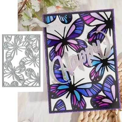 Image of Butterfly Square Frame Metal Die Cuts,Wedding Card Flower Cutting Dies Cut Stencils DIY Scrapbooking Decorative Embossing Paper Party Wedding Making