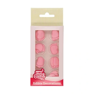 Image of FunCakes Sugar Decorations Baby Feet Pink: Ready to Use for Cake Decoration, Perfect Babyshower Cupcakes, Muffins and more, Glutenfree certified, Set/16
