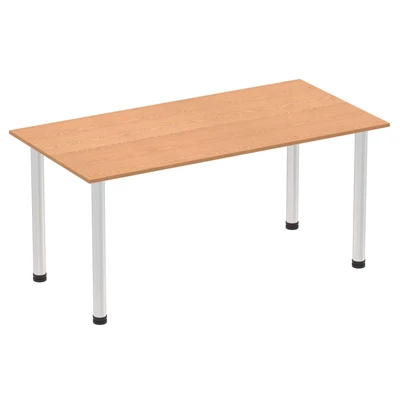 Image of Impulse 1600mm Straight Table Oak Top Brushed Aluminium Post Leg