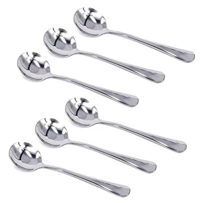 Image of HornTide 6 Piece Soup Spoon Set Bouillon Flatware Stainless Steel Mirror Polishing 6.5 Inch 16.6cm