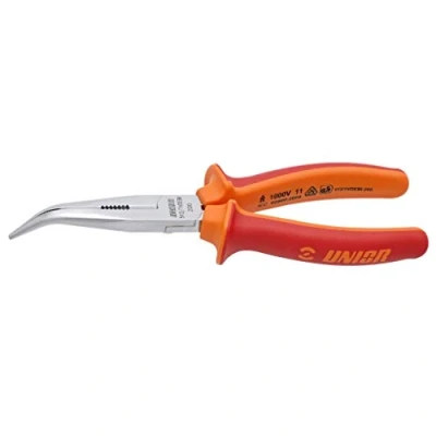 Image of Unior Long Nose Pliers with Side Cutter and Pipe Grip, Bent 170 Red
