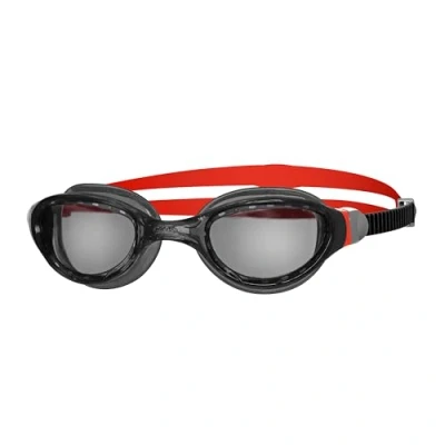 Image of Zoggs Phantom 2.0 Adult Swimming Goggles, UV Protection Swim Quick Adjust Goggles Straps, Split Yoke Comfort Goggle Strap, Fog Free Clear Lenses, Black/Red