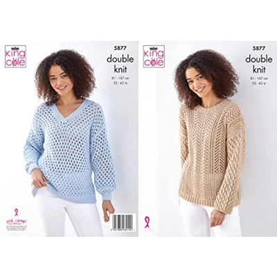 Image of King Cole 5877 Knitting Pattern Womens Round and V Neck Sweaters in Cottonsoft DK