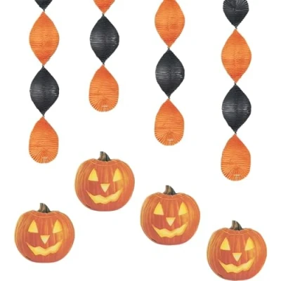 Image of Unique Party 27952 45cm Pumpkin Glow Halloween Hanging Decorations, Pack of 4