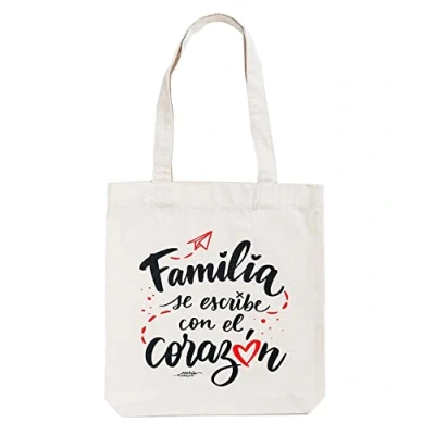Image of Grupo Erik &quot;Familia Se Escribe Con Corazon Cotton Tote Bag Shopping 14x15x4 inches 37x39x10 cm Canvas Gift Eco Friendly Gifts Cute