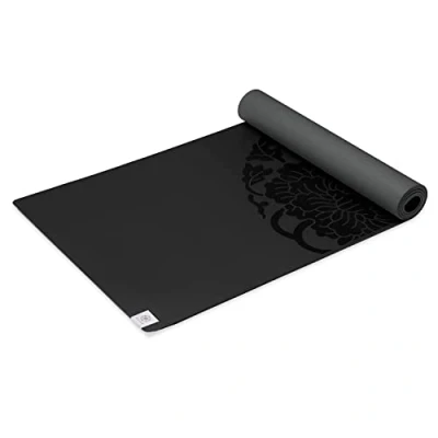 Image of Gaiam Dry Grip Yoga Mat 5mm Thick Non Slip Exercise &amp; Fitness for Standard or Hot Yoga, Pilates and Floor Workouts Cushioned Support, Coat 68 x 24 Inches Black
