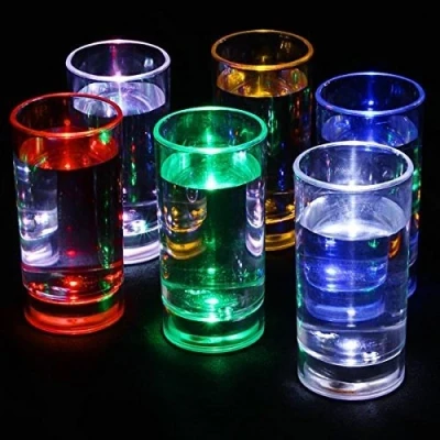 Image of bar@drinkstuff Liquid Activated Flashing Shot Glasses 2.1oz / 60ml Pack of 6 Light Up