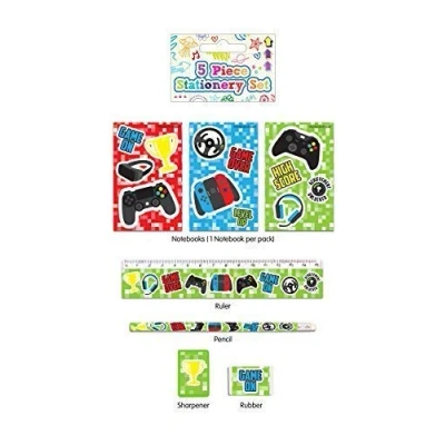 Image of HENBRANDT Single Children’s Gamer Stationery Set 5 Piece School Classroom Pencil for Children Kids Party Bag Favours Loot Fillers Lucky Dip Wedding Stocking