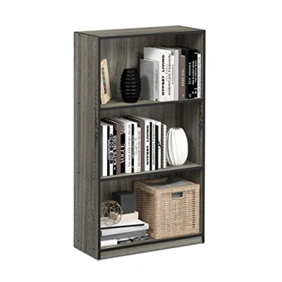 Image of Furinno Basic 3 Tier Bookcase Storage Shelves, French Oak/Black