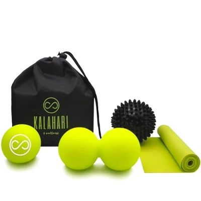 Image of Kalahari Massage Ball Set, 4 in 1 Plus Exercise E Book English Peanut, Lacrosse, Spiky Ball, Resistance Band and Bag Deep Tissue Muscle &amp; Trigger Point Therapy