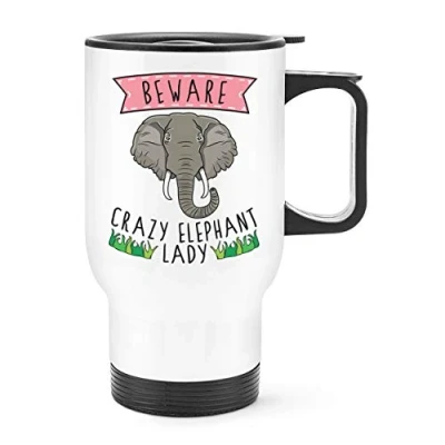 Image of Beware Crazy Elephant Lady Travel Mug Cup with Handle