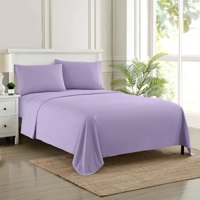 Image of Sweet Home Collection Luxury Bedding Set with Flat, Fitted Sheet, 2 Pillow Cases, Microfiber, Lavender, King