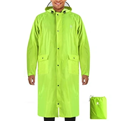 Image of Anyoo Unisex Waterproof Lightweight Raincoat Long Hooded Rain Poncho with Pockets for Backpacking Hiking Camping Outdoors,Lime,One Size