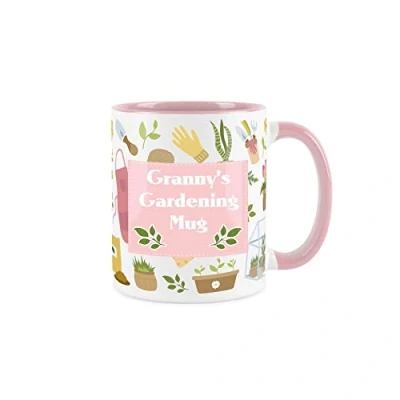 Image of Purely Home Gardening Mug Granny Grannys Garden Tea Coffee Drinks Pink White Gift