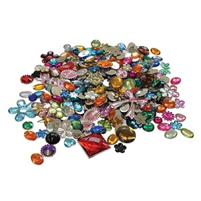 Image of Bright Ideas Mixed Acrylic Jewels and Gemstones for Kids Arts Crafts, Card Making, Crafting, Embellishments Large, Crown Sequins Colours Sizes, Assorted 454g Bag. BI8071.