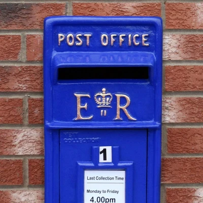 Image of Royal Mail Post Box Scottish with Floor Stand ER Cast Iron Wall Mounted Wedding Authentic Pillar Replica Lockable Office Letter Blue