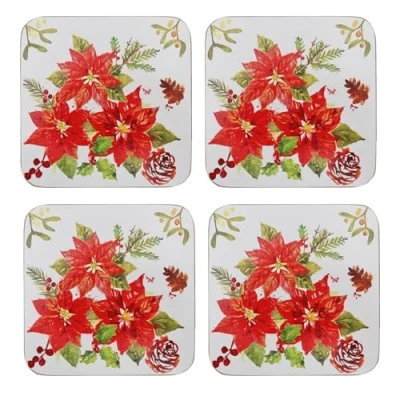 Image of Christmas Tableware Corked Back Set of Beautifully Coloured Poinsettia Placemats or Coasters (4 8648)