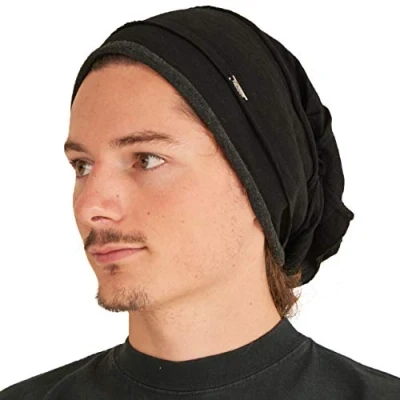 Image of CHARM Mens Womens Slouch Beanie Large Hat Big Baggy Knit Head Wear Japanese Fashion Black