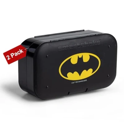 Image of Smartshake DC Batman pill box Organizer (Pack of 2) Portable Size, BPA Free &amp; Phthalate Medicine storage for Daily Use 7 day case Travel, Vitamin, and Supplement (Batman)