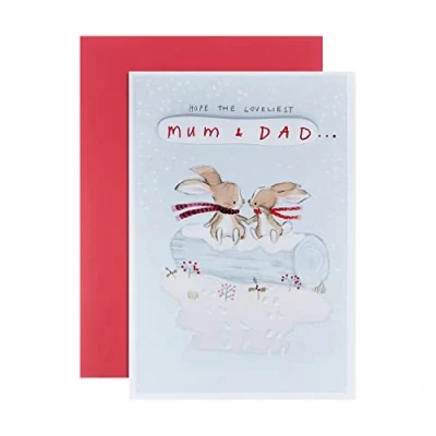 Image of Hallmark Christmas Card For Mum and Dad Cute Rabbit Illustration Design