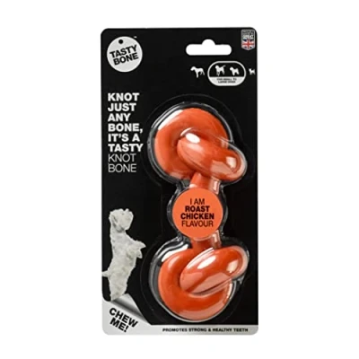Image of TastyBone Knotted Nylon Dog Chew Toy for Small, Medium &amp; Large Dogs (Roast Chicken) Indestructible Aggressive Chewers, Everlasting Flavour, Strong Healthy Teeth, Made in the UK