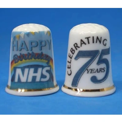 Image of Birchcroft Porcelain China Collectible Thimble NHS 75th Anniversary Dome Box