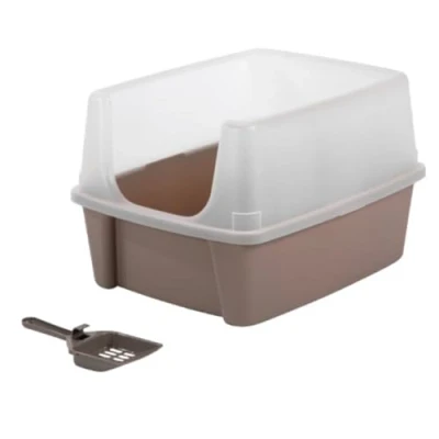 Image of Iris Ohyama Cat Litter Tray with Scoop, Beige, Easy to Clean, Box, Detachable Spill Preventing Walls, For Kittens, Adult Cats, Rabbits, BPA Free, Open Top, Modern, CLH 12
