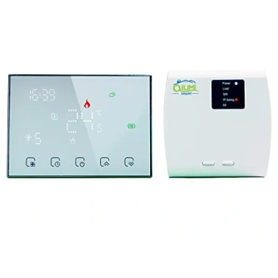 Image of Qiumi RF Smart WiFi Wireless Thermostat for Individual Gas/Water Boiler Heating Works with Alexa Google Home Dry Contact, LED Matrix Light Display Protect Your Eyes, 3A 2AA Battery