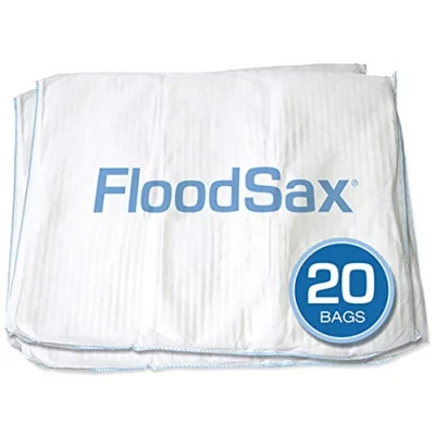 Image of FloodSax FS20R Sandless Sandbag Water Absorbent Flood Barrier, 19&quot; x 20&quot;, White, 20 Pack