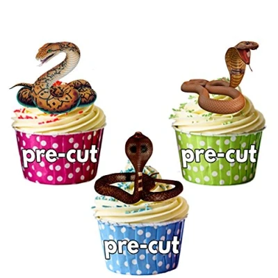 Image of AK Giftshop PRE CUT Reptile Snake Mix Edible Cupcake Toppers/Cake Decorations (Pack of 12)