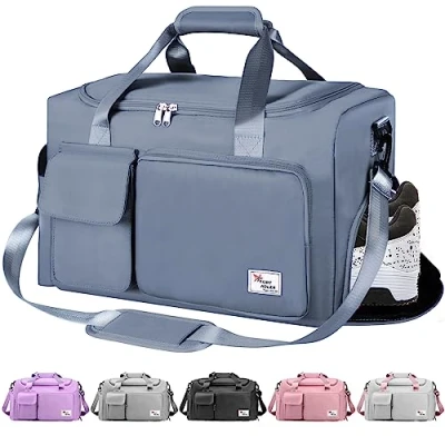 Image of Gym Bag, Travel Bag Sport Duffel with Wet Pocket, Duffle Foldable Men Women Fitness Holdall Barrel Sports Overnight Weekender Bags for Swimming
