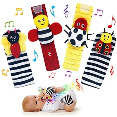 Image of Adalex Global Baby Foot Finders Wrist Rattles for Babies Sensory Toys Socks Rattle Gifts Toddler Newborn Girls Boys Boy Girl 0 3 6 9 12 Months Toy 2 Wrists &amp; (Two Colour)