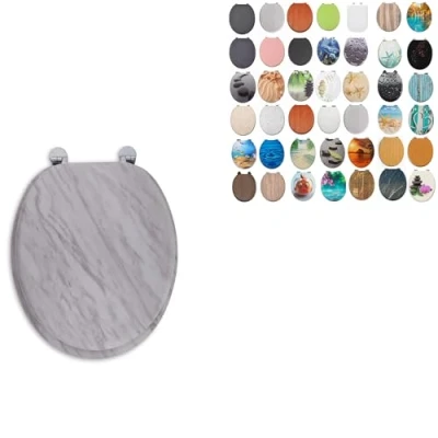 Image of 18&quot; MDF Toilet SEAT Universal Adjustable Fit Most Toilets Oval Seat┃Bathroom Standard Wooden WC +Fittings (Classic Marble)