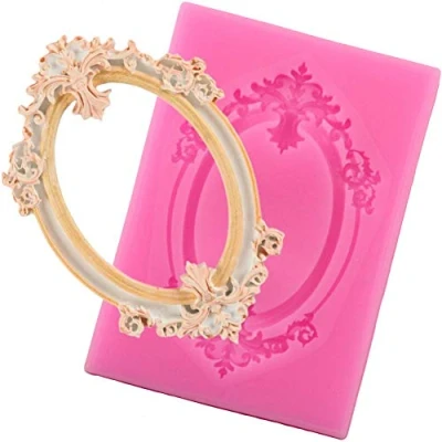 Image of Oval Vintage Photo Frame Fondant Mould, Flower Lace Silicone Moulds Diy Sugarcraft Cake Decorating Tools Chocolate Baking