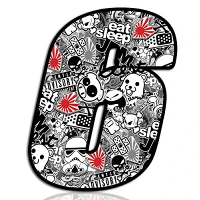 Image of Biomar Labs® 1 x Vinyl Sticker Bomb Wrap Auto Moto Motocross Motosport Start Racing Number 6 Rally Race Car Bike Motorcycle Tuning N 346