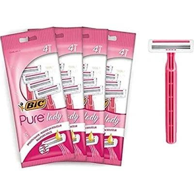 Image of BIC Pure 3 Blade Lady Razor With Lubricating Strip for a Smooth Glided Shave An Easy Grip Handle, Pack of 4