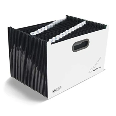 Image of Rapesco 1622 SupaFile Plus A4+ Desktop Expanding File Organiser, Oversized to Fit Folders, 26 Part, White/Black