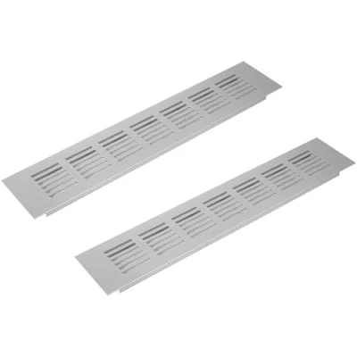 Image of Vent Systems 300 x 60 mm / 12&quot; 2.4&quot; Inch Air Supply Ventilation Grille Pack of 2 Silver Aluminium Rectangle Intake/Exhaust Grate HVAC Register Cover for Floor, Wall, Door Duct
