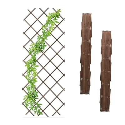 Image of Relaxdays 3x Garden Trellis, Support for Climbing Plants, Balcony &amp; Terrace, Extendable, Wooden Wall Frame, Brown, Wood, 70 x 230 1.5 cm