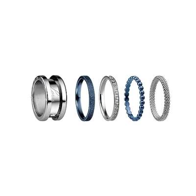 Image of BERING Exchangeable Ring Set for Women in Silver and Blue with the Distinctive Twist Change System, Symphony A
