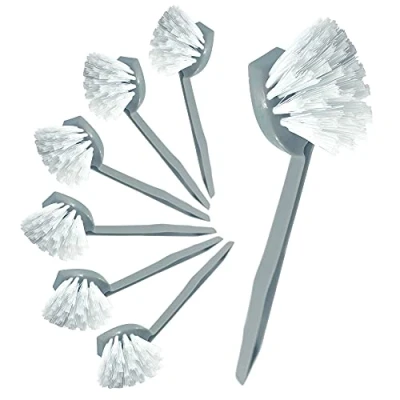 Image of Pack of 7 Plastic Dish Brush Set with Firm Bristles − Scrubber and Washing up Brushes for Kitchen, Sink, Countertops (7 Round Brushes)