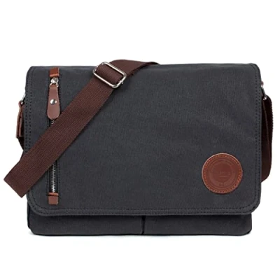 Image of LOSMILE Mens Canvas Messenger Shoulder Bag. (Black)