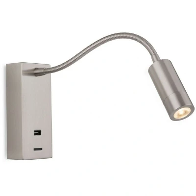 Image of Clifton LED Flexi Wall Reading Light &amp; USB Brushed Steel