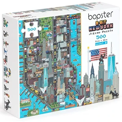 Image of 500 Piece Jigsaw Puzzles for Adults and Kids New York Puzzle 8 bit Retro Style Pieces Map Made with 100% Recycled Cardboard Level 2 by bopster