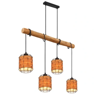 Image of Elmar Bar Pendant Ceiling Light Matt Black Wood 4x E27