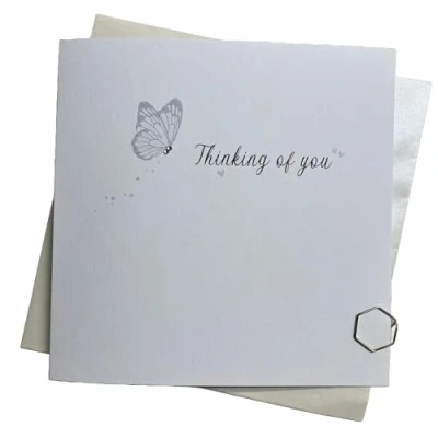 Image of WHITE COTTON CARDS THINKING OF YOU BUTTERFLY SYMPATHY CARD, HAND FINISHED (DT235)