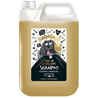 Image of dog shampoo with a Distinctive One in million Fragrance by Bugalugs Natural grooming products for smelly dogs fragrance, best puppy professional groom &amp; conditioner (5 Litre)