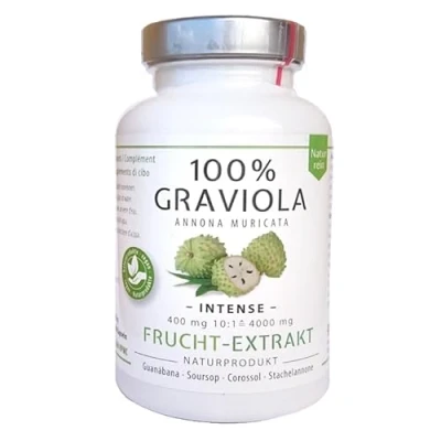 Image of 100% Soursop HIGH DOSE Fruit Extract, 4000 mg per Serving /180 caps. /No Pesticides, Additives, Flow Aids 10:1 Extract/ 180 Capsules of 400